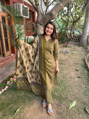 Mehendi green printed full suit set