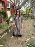 Brown Geometric Ban Neck Kurta - MYSANSKRITAM