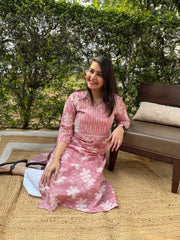 Baby pink floral yoke kurta