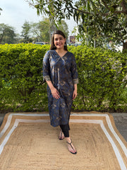 Dark blue overall floral kurta