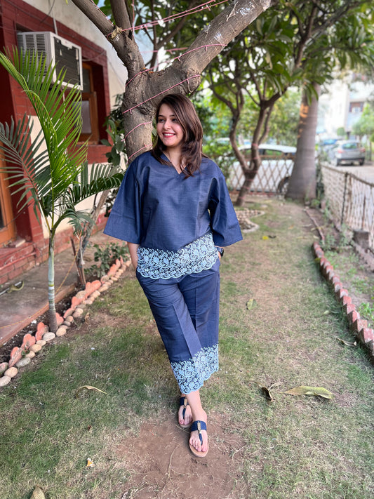 Soft denim embroidered top - MYSANSKRITAM