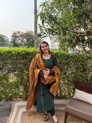 Green A-line chudi sleeve kurta duppata set