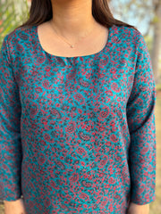 Ferozi floral woollen long kurta