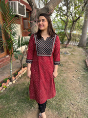 Maroon Bindi Yoke kurta