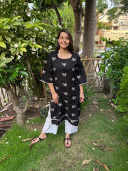 Black embroidered kurta (Umbrella sleeve) - MYSANSKRITAM