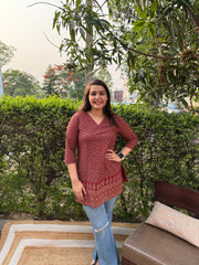 Maroon ajrakh short kurti