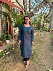 Ferozi floral woollen long kurta