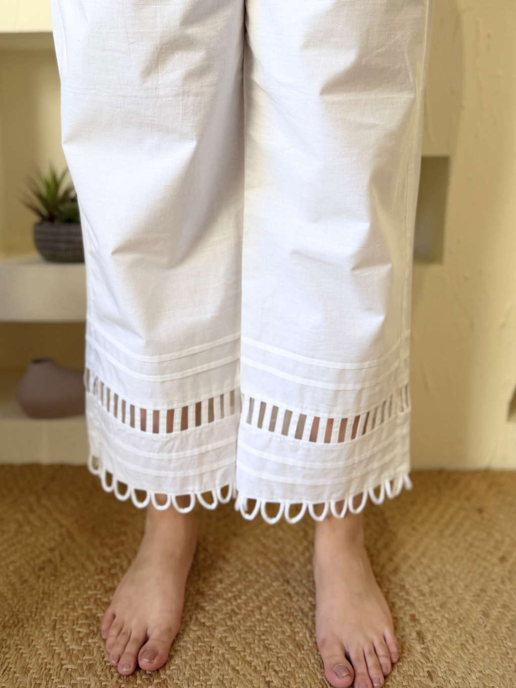 White Lacework Palazzo from the front by Sanskritam