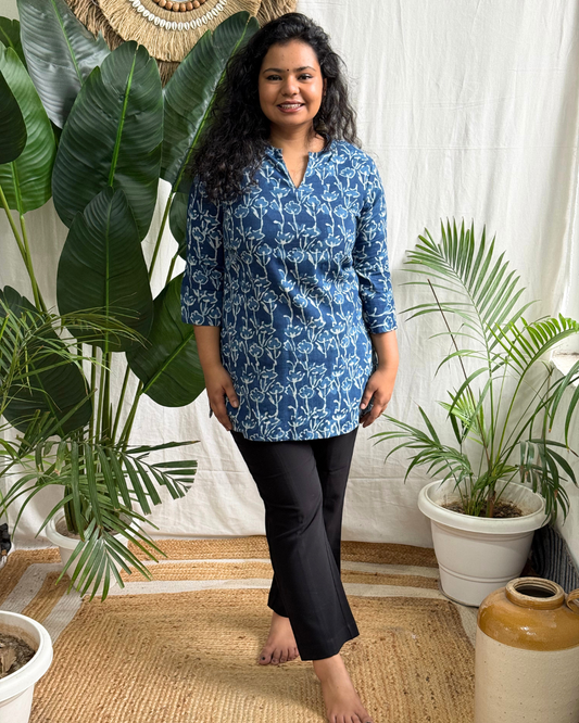 Indigo Bloom Handblock short Kurti