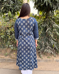 Blue lotus aline kurta with contrast sleeve