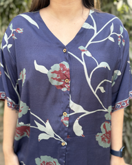 Indigo flower muslin silk Shirt