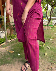 Burgundy small leaf south cotton coord set