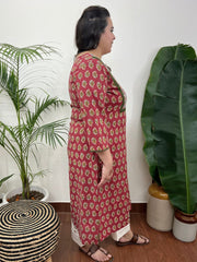 Maroon kantha yoke kurta