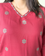 Red solid flower coord set with pocket