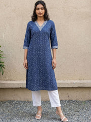 Indigo Blue Printed Straight Kurta
