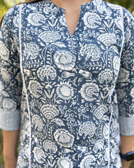 Blue floral handblock kurta