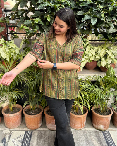 Green digital modal silk shirt