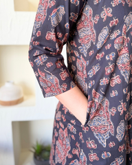 Black Abstract Aline kurta with pocket