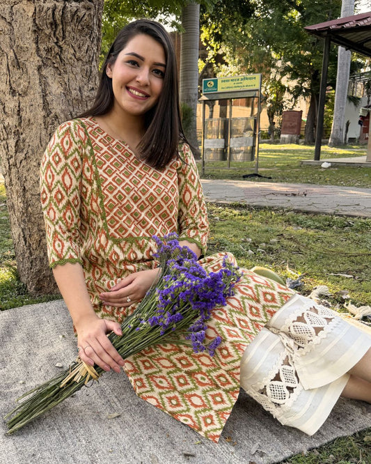 Kesari Handblock Printed kurta
