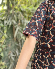 Dark brown overall printed kurta with pocket