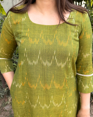 Parrot green ikkat A-line kurta with pocket