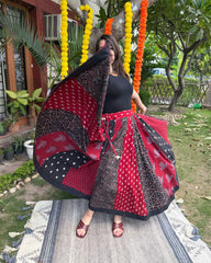 Maroon Multi Ajrakh skirt