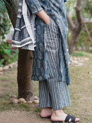 Sky Blue Handblock Cotton Suit Set