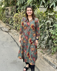 Sea green floral Aline kurta