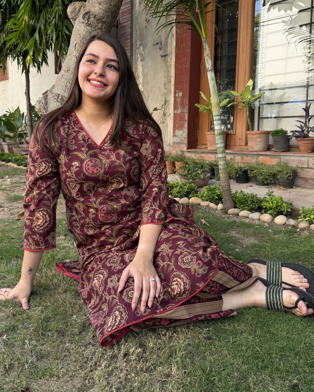 Burgundy floral jaal Coord set