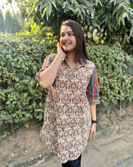 Beige Handblock designer top