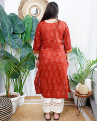 Rust Ikkat print kurta duppata set
