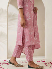 Gulnaar Blush Handblock Cotton Suit Set