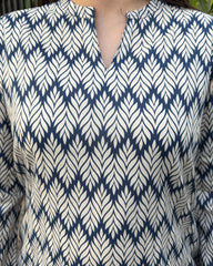 Indigo Zig-Zag Bell Sleaves Short kurti