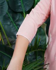 Soft pink fully embroidered kurta