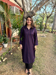 Royal blue geometric woollen Kurta