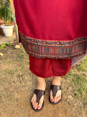 Maroon solid Woollen full suit set