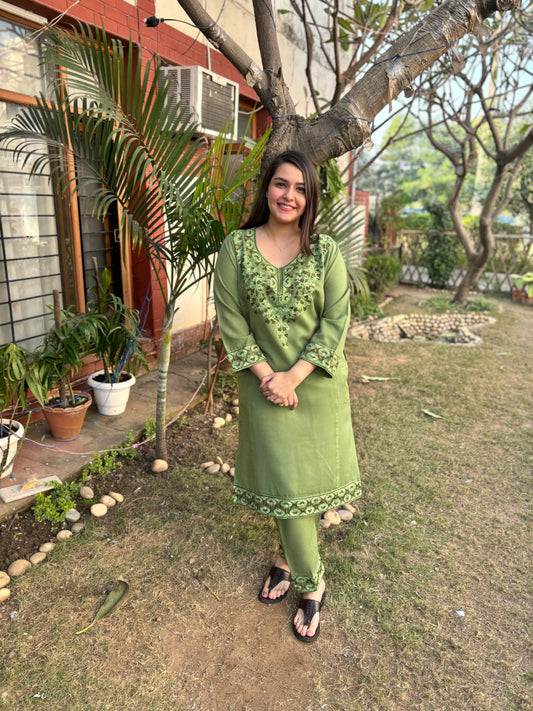 Pista green woollen coord set