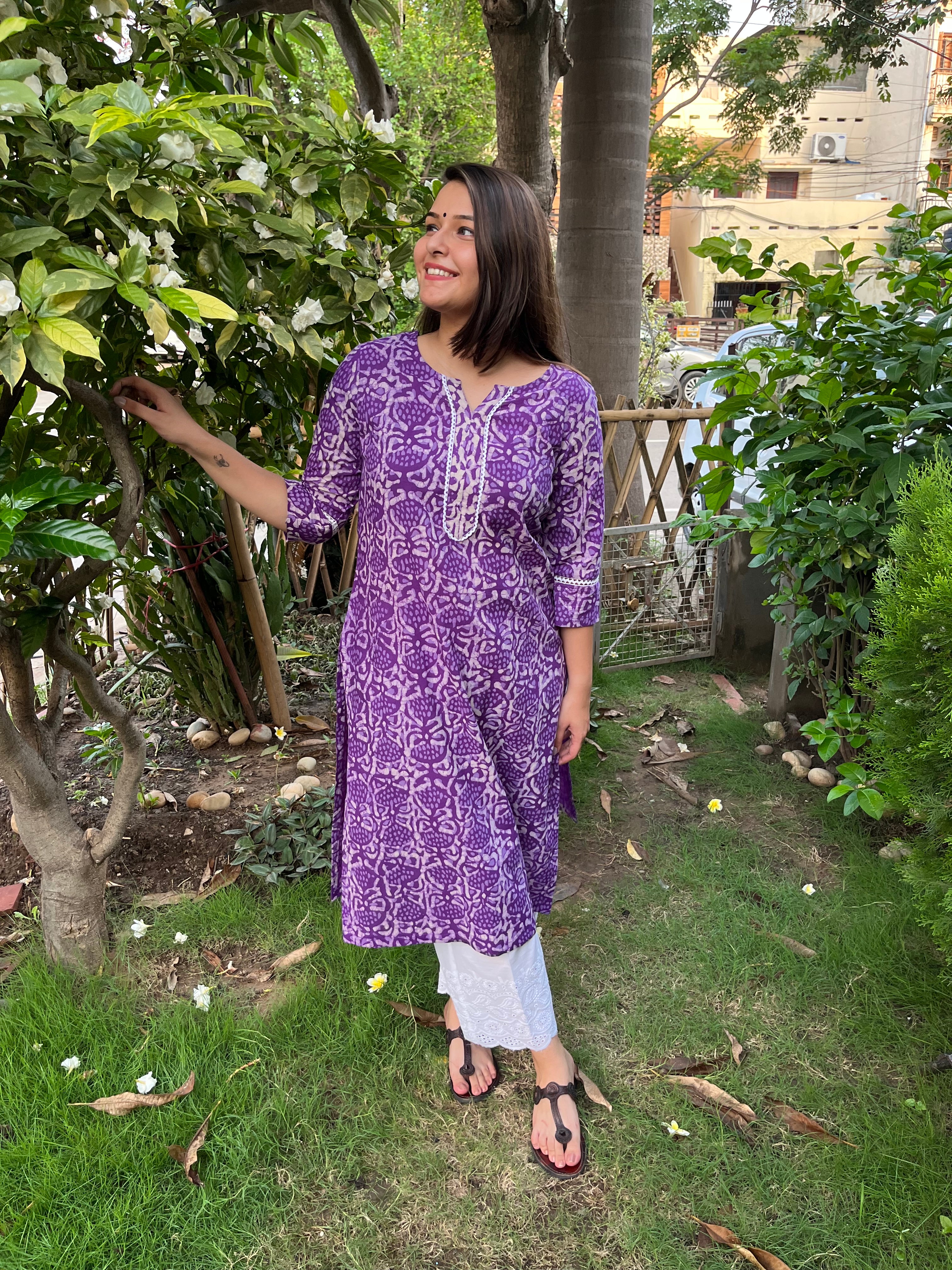 Purple Bagru Kurta - MYSANSKRITAM