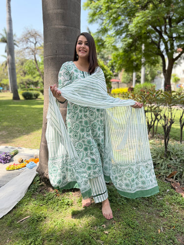 Sea Green floral handblock full suit set