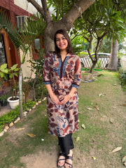 Beige big flower floral kurta