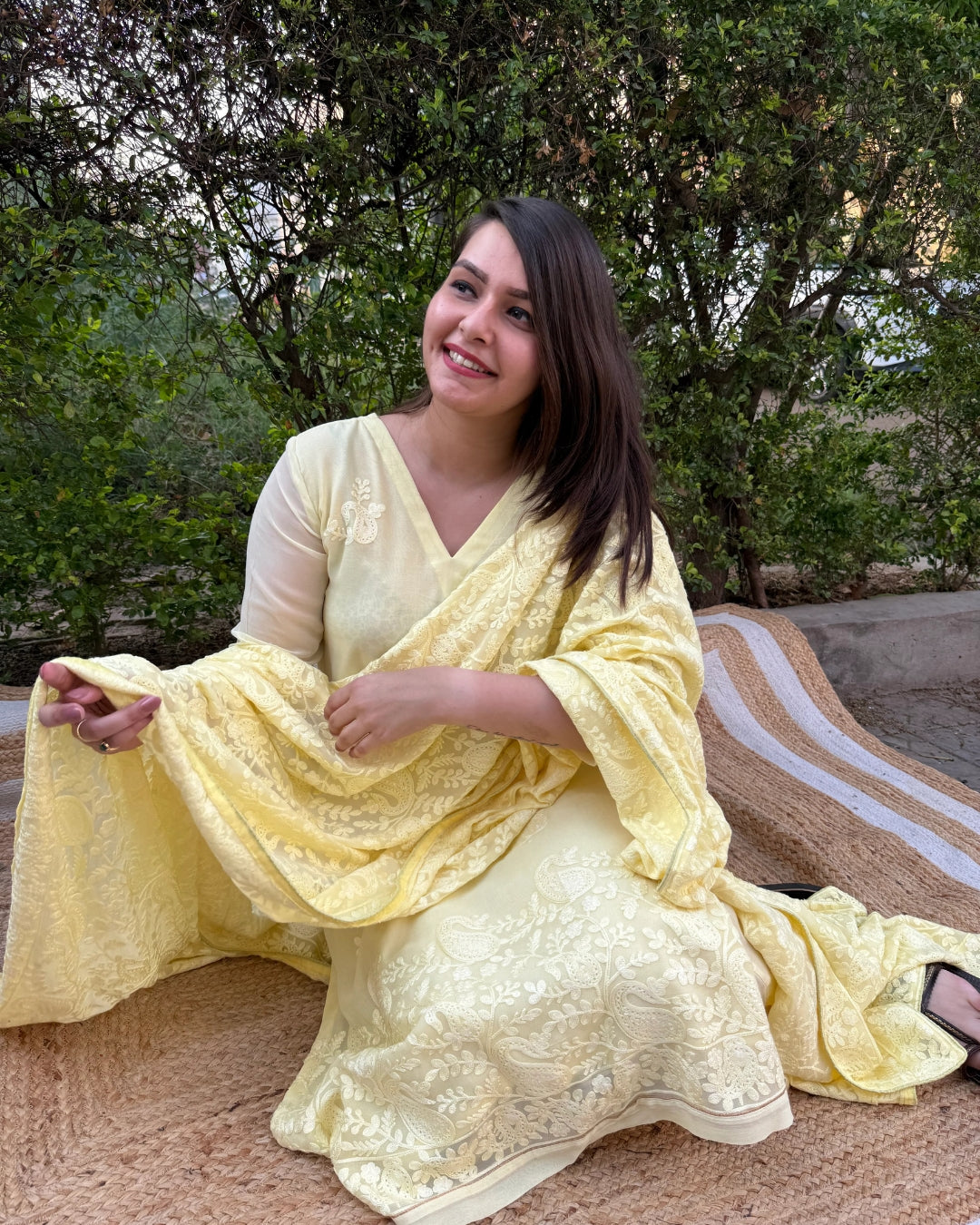 Lemon Kashmiri style embroidered full suit set