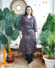 Black Bloom Modal Silk Kurta