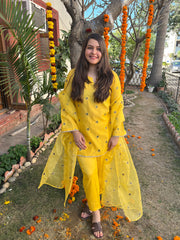 Haldi yellow embroidered Suit set