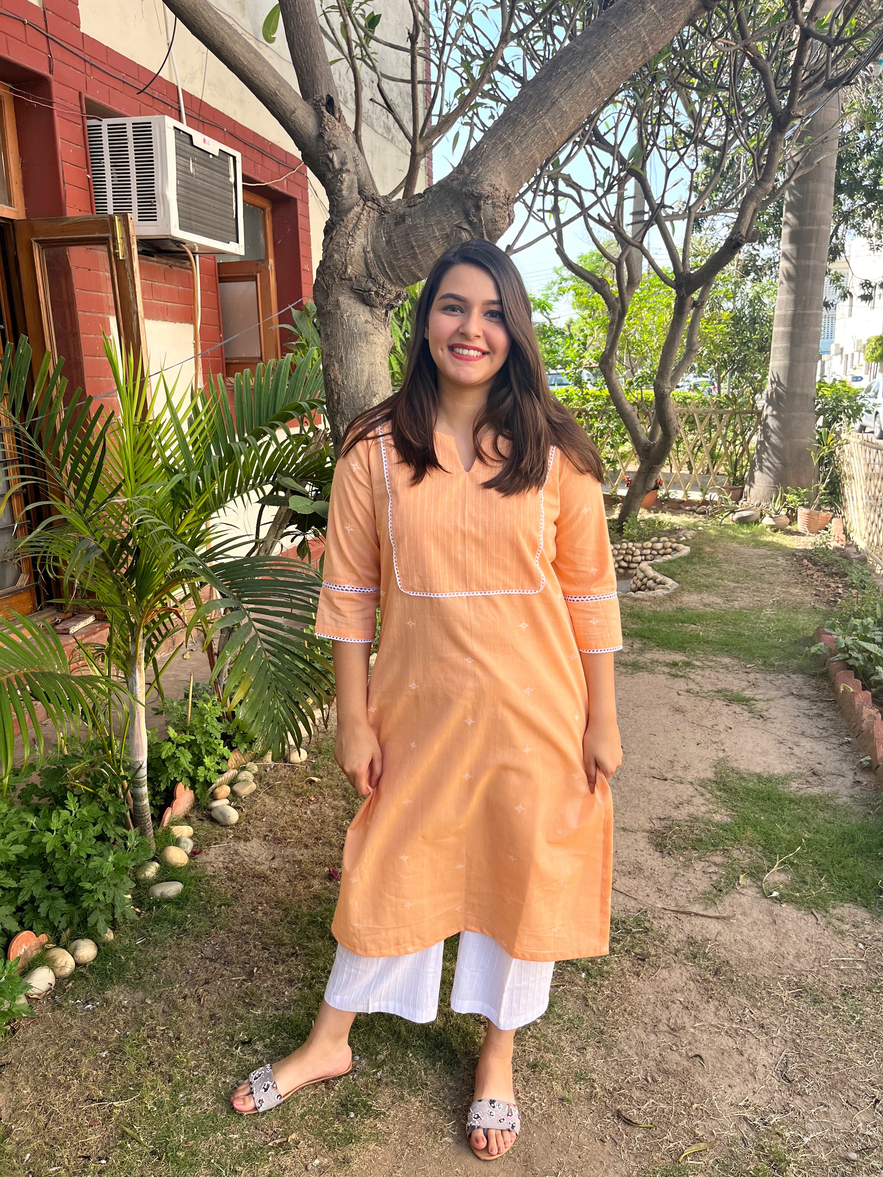 Peach Basic Yoke Kurta - MYSANSKRITAM