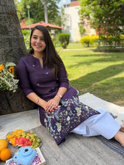 Purple embroidered Linen Kurta