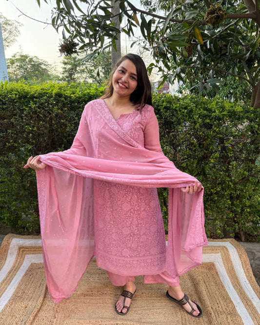 Rose pink Lucknowi full suit set
