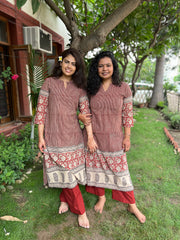 Maroon lines bagru Designer kurti - MYSANSKRITAM