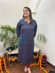 Premium Modal Indigo Anar long kurta - MYSANSKRITAM