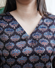 Black Bloom Modal Silk Kurta