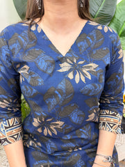 Dark blue overall floral kurta